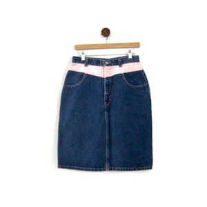 Vintage Blue Sportswear Jean Skirt Pink Accent Denim